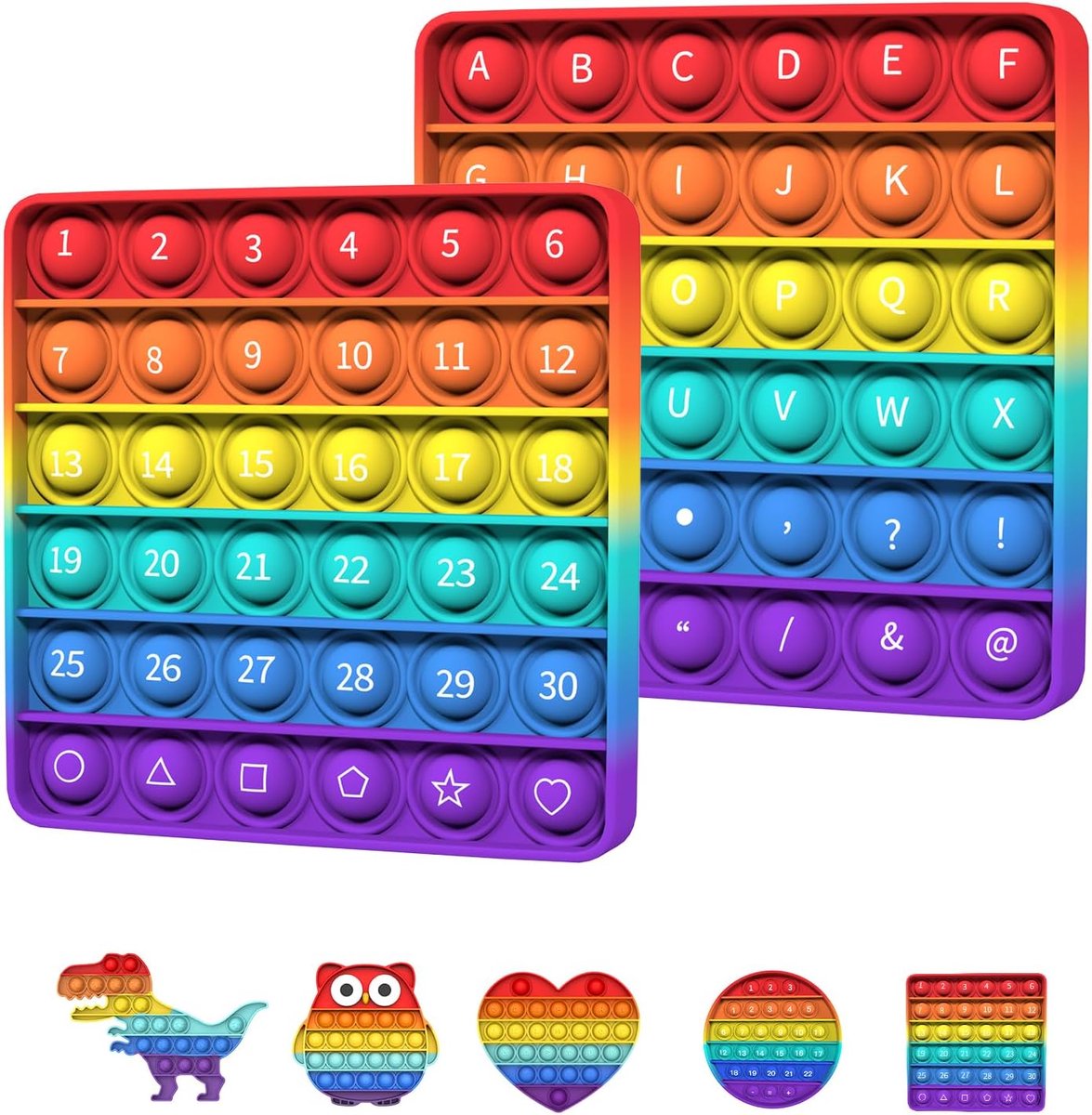 And Pop Bubble Sensorisch Fidget-Speelgoed, Angstvermindering, Autisme, Speciale Behoeften, Stressvermindering voor Kinderen en Volwassenen(Kvadrat – Bokstäver + Siffror)