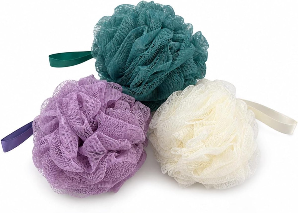 3 stuks luffa spons, douchebal, PE, schuimend, zacht