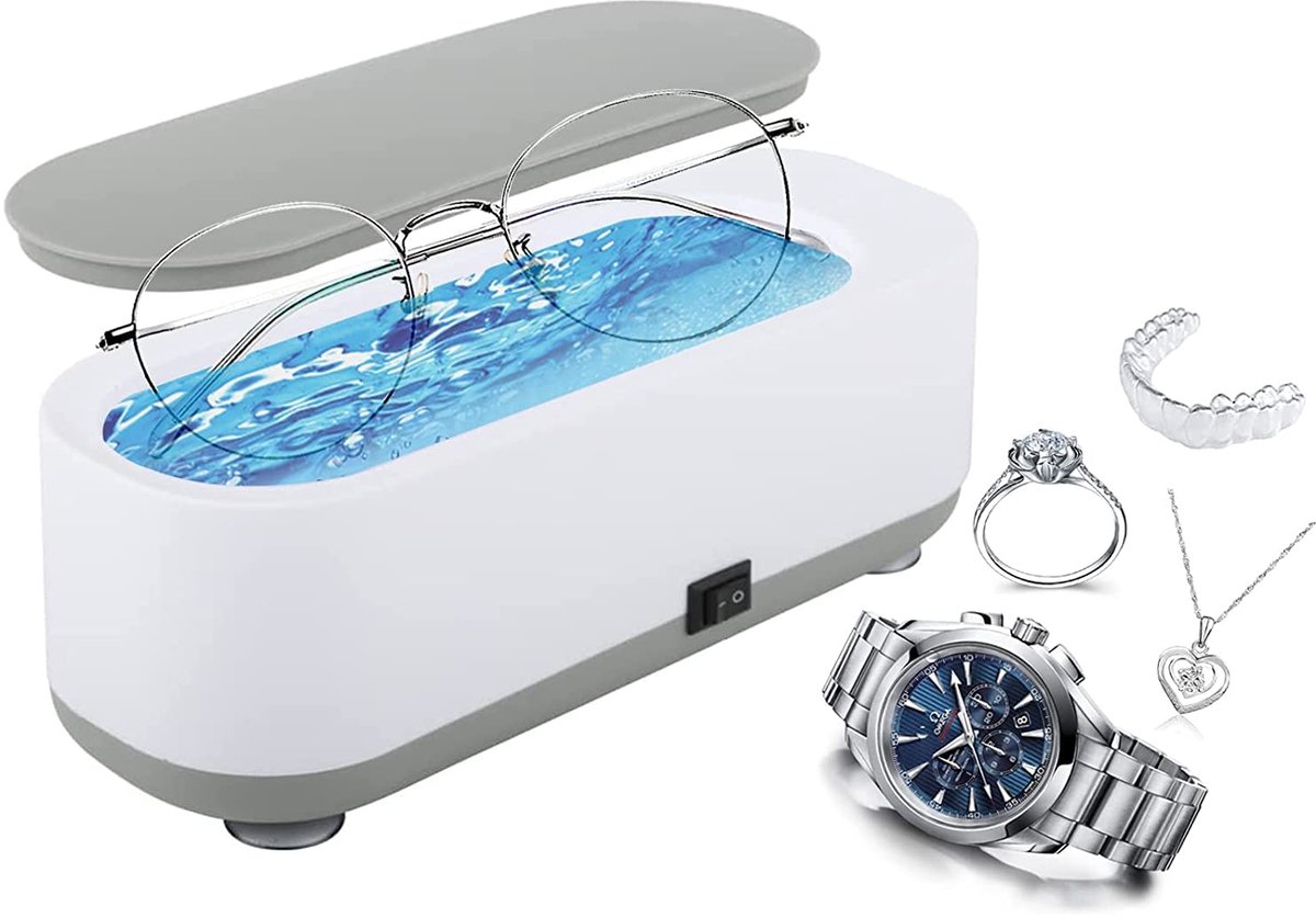 Reiniger, ultrasone sieradenreiniger, ultrasone reinigingsmachine, professionele draagbare Sonic-huishoudelijke reiniger voor het reinigen van sieraden, brillen, horloges, munten