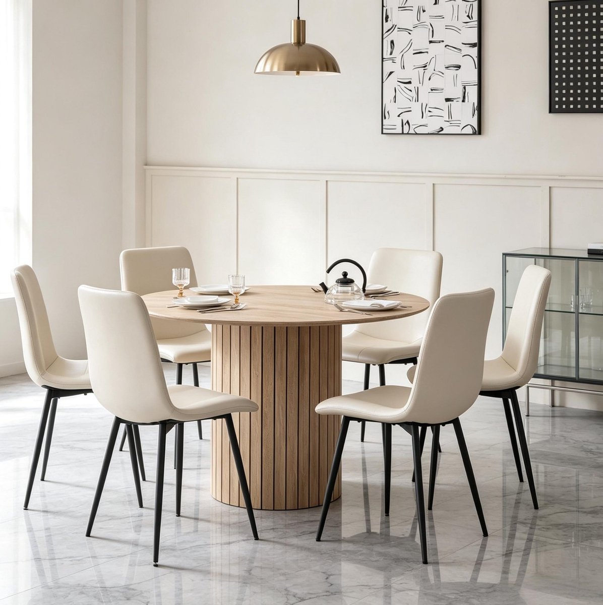 FloraGrace Ronde Eettafel - Modern Minimalistisch Ontwerp - Voor 4 tot 6 Personen in Eetkamer en Woonkamer - Hout - Lichtbruin - 120 x 120 x 76 cm
