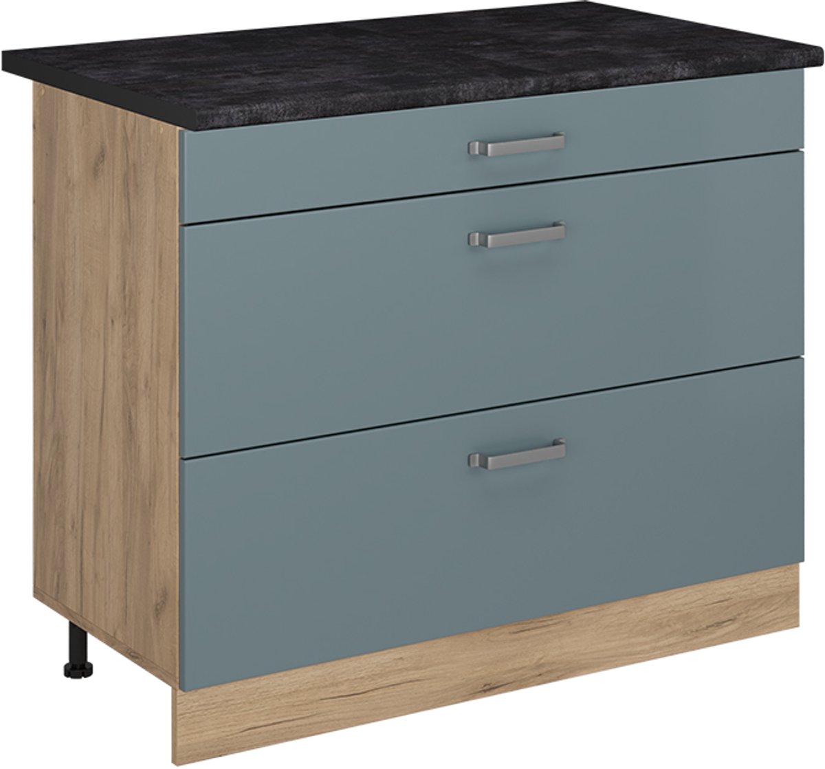 Vicco Keukenonderkast R-Line, Blauw-grijs/Goudkleurig Eiken, 100 cm antraciet werkblad
