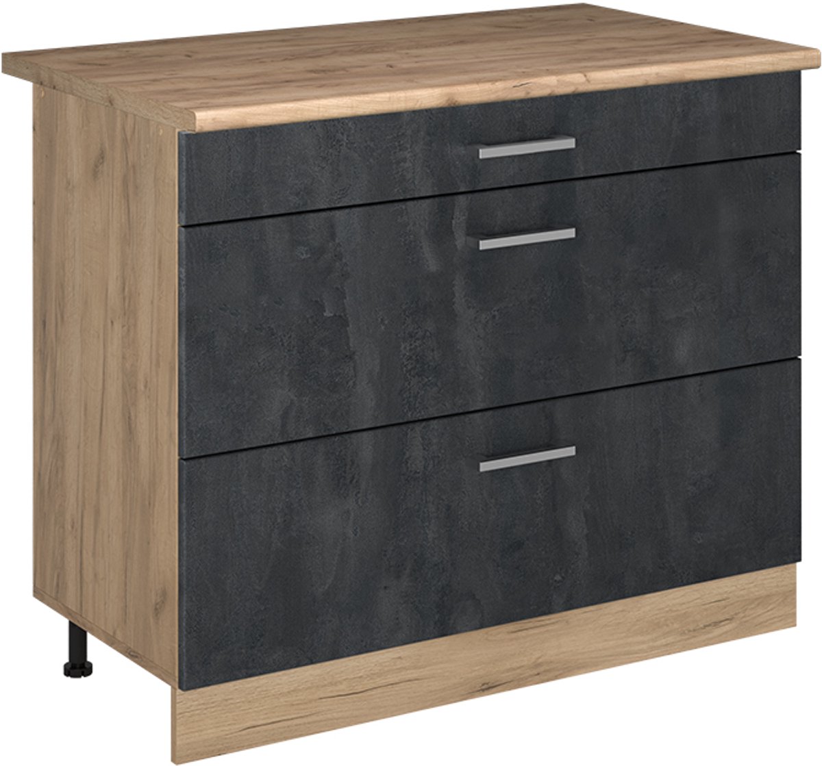 Vicco Keukenonderkast R-Line, Zwart beton/Goudkleurig Eiken, 100 cm goudkleurig eiken werkblad