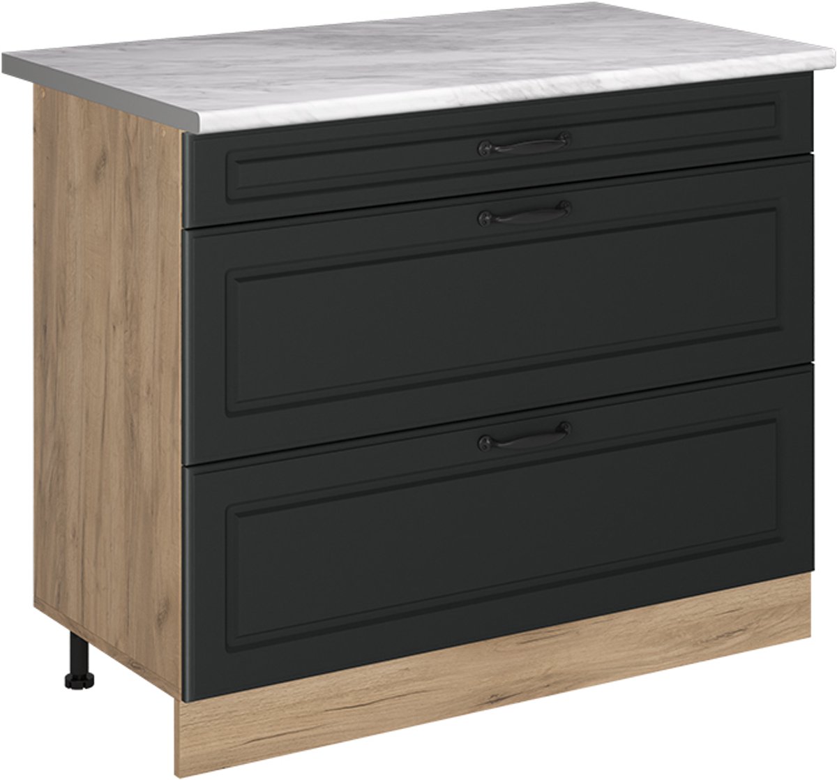 Vicco Keukenonderkast R-Line, Antraciet landelijk/Goudkleurig Eiken, 100 cm marmer werkblad