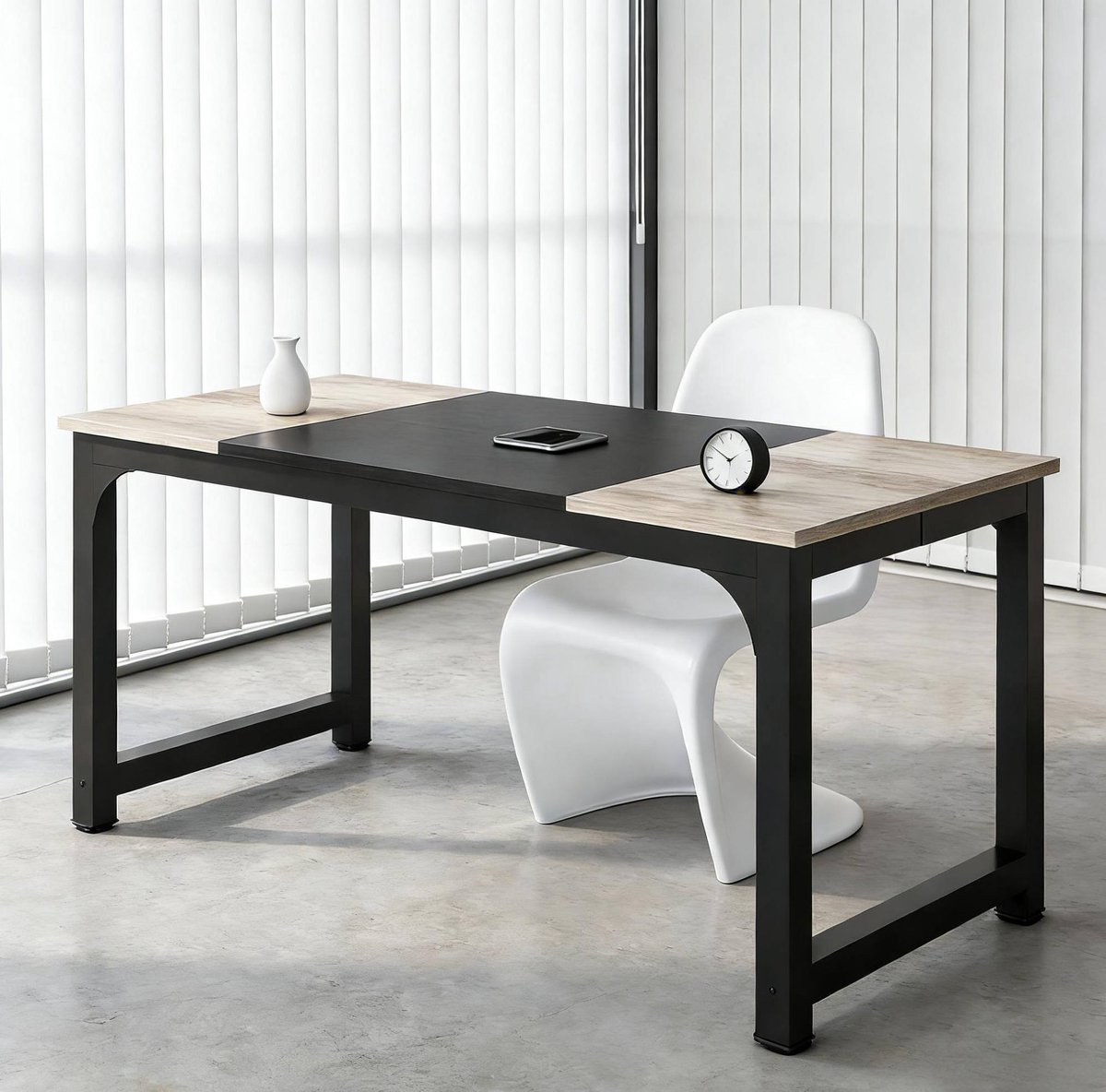 MEUNIQ Rechthoekig bureau en vergadertafel 180 x 80 x 75 cm – computertafel met metalen onderstel en houtcomposiet blad voor kantoor en thuiswerkplek – zwart en grijs