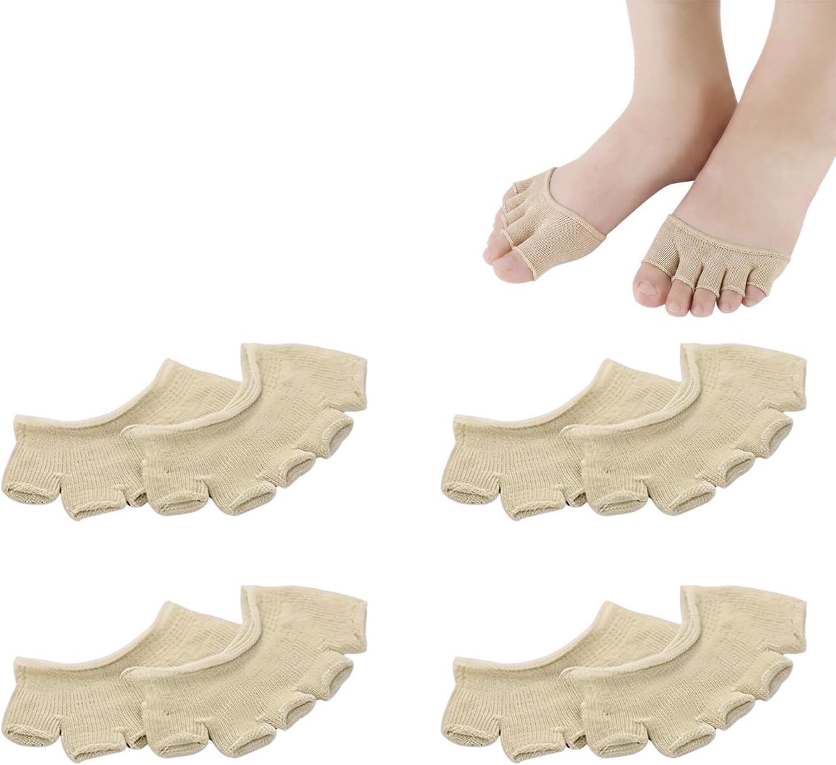 Sokken voor dames, open teenslippers, sokken voor yoga, pilates, ballet, onzichtbare voetsokken, halve sokken, voorvoetsokken, teenslippers Beige