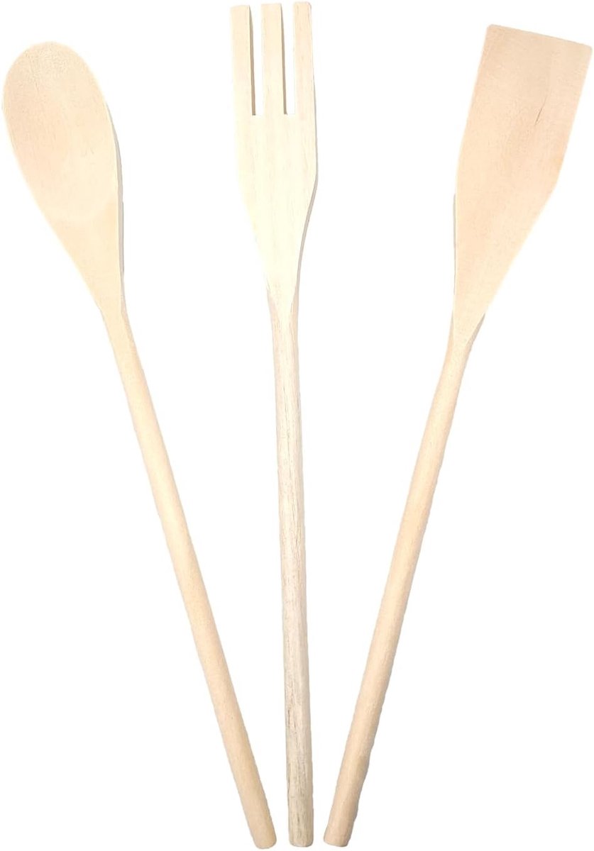 Houten keukengerei set - Natuurlijk beukenhout - 30,5 x 4 cm - Krasbestendig en duurzaam - Voor koken en bakken