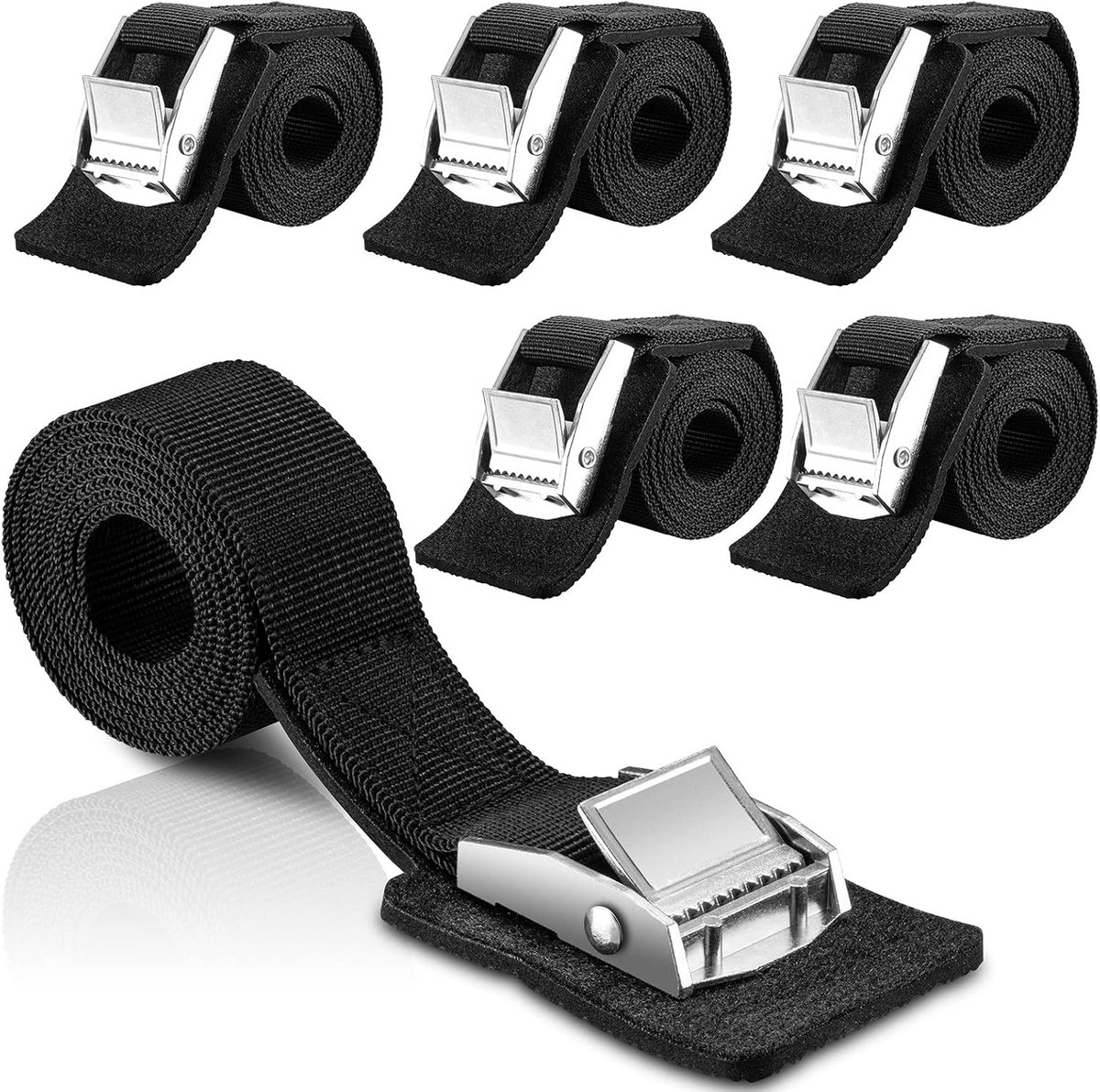 Set van 6 Zwarte Lashing Straps met Klembevestiging voor Fietsen, Handwagens en Motoren - Maximaal 250 kg Laadcapaciteit met Versterkte Padding en Duurzaam Ontwerp