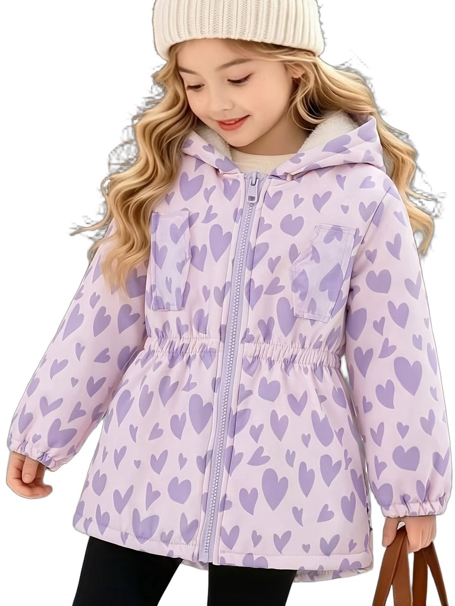 Currero Winterjas Parka Meisjes Lange Jas Meisje Wintermantel Overjas Gewatteerd Waterdicht Winter Stijlvol Mantel Kinderen 7-8 Jaar Lichtpaars