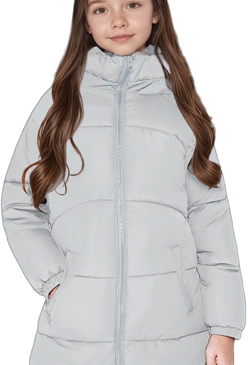 Currero Winterjas Parka Meisjes Lange Jas Meisje Wintermantel Overjas Gewatteerd Waterdicht Winter Stijlvol Mantel Kinderen Lichtgrijs 10 Jaar