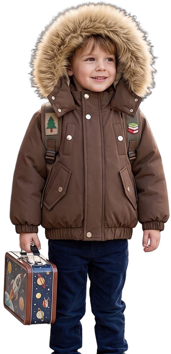 Currero Winterjas Parka Meisjes Lange Jas Meisje Wintermantel Overjas Gewatteerd Waterdicht Winter Stijlvol Mantel Kinderen 3-4 Jaar Koffiekleur