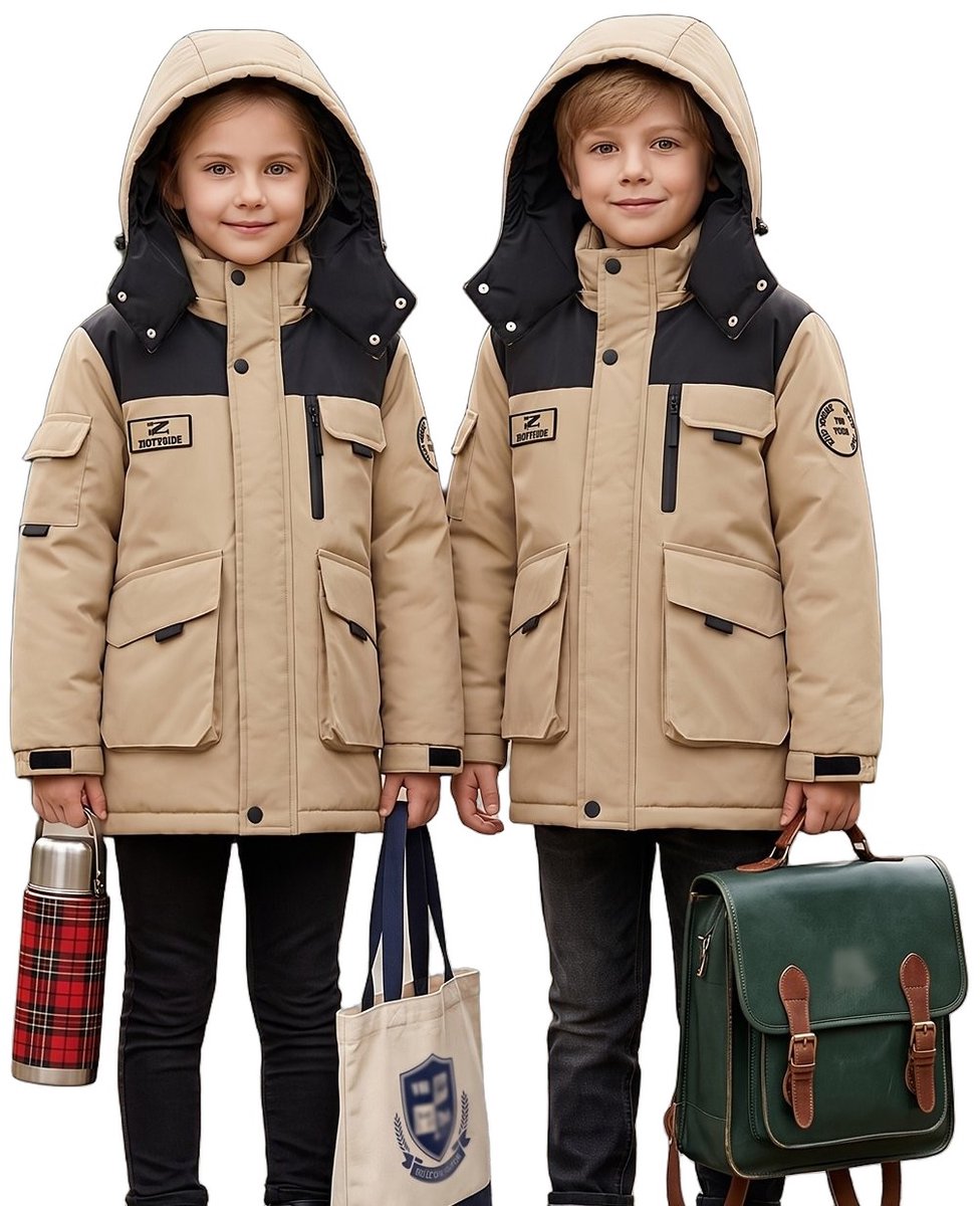 Currero Winterjas Parka Jongens Lange Jas Wintermantel Overjas Gewatteerd Waterdicht Winter Stijlvol Mantel Kinderen 8 Jaar Creme