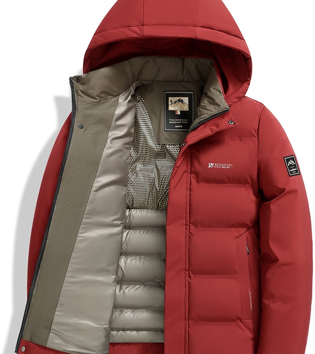 Currero Winterjas Parka Heren Lange Jas Mannen Wintermantel Overjas Gewatteerd Waterdicht Winter Stijlvol Mantel Volwassen Rood