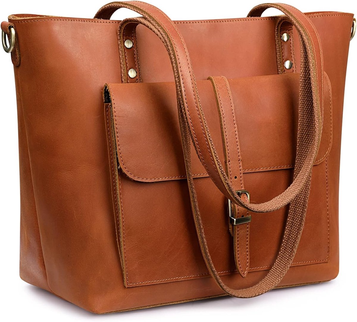 Vintage leren schoudertas voor vrouwen - Grote handtas voor werk en dagelijks gebruik