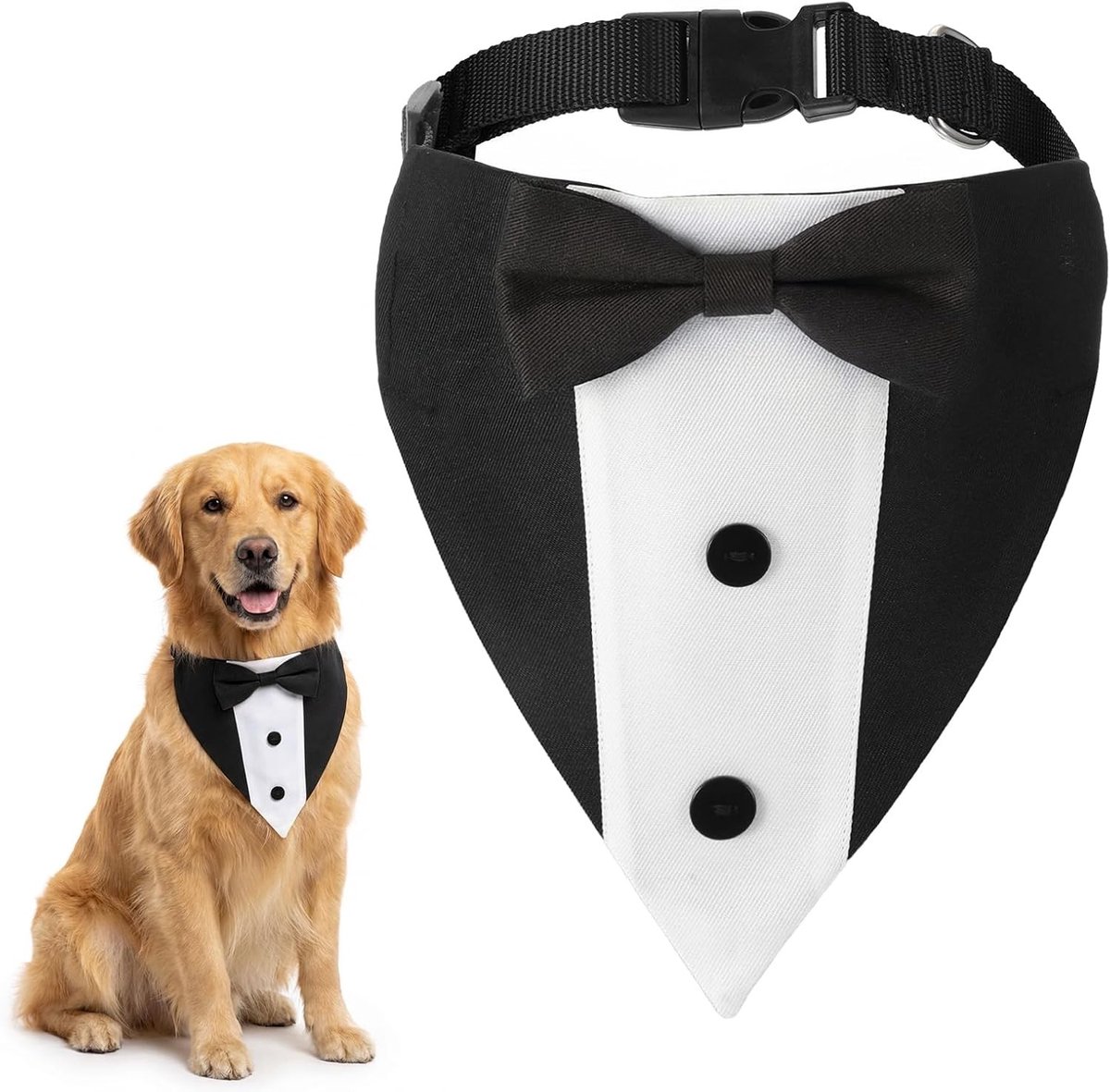 Formele Honden Tuxedo Kraag met Strik, Verstelbare Bruiloft Bandana Kraag Kostuum voor Middelgrote en Grote Honden - Stijlvol, Comfortabel en Perfect voor Feestdagen