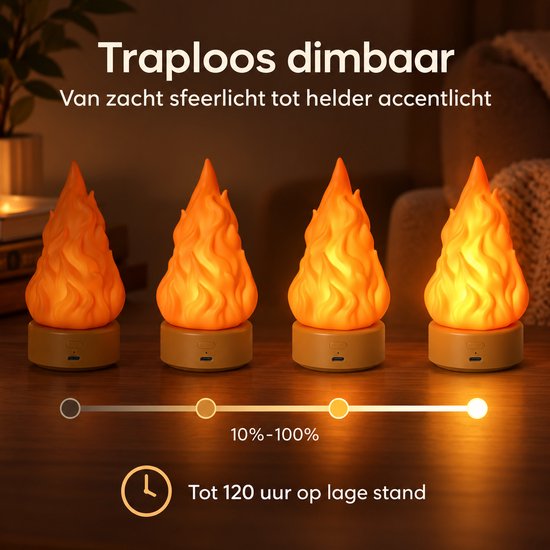 Vlamlamp - Oplaadbare LED nachtlamp met realistisch vlameffect en 3 lichtstanden - USB-oplaadbare tafellamp voor sfeerverlichting thuis en op de camping - Halloween - Halloween decoratie van VHV — afbeelding 4