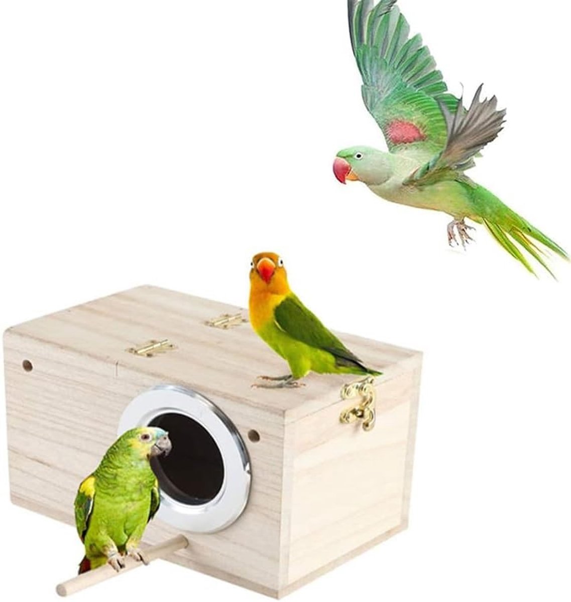 Nesting House voor Parkieten, Liefdesvogels en Papegaaien - Houten Vogelhuisje voor Broeden en Huisvesting (19.5 x 12 x 12 cm)