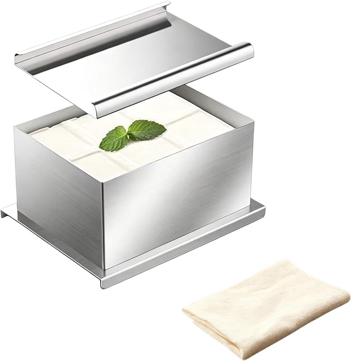 Stainless Steel Tofu Pers met Kaasdoek, Meerdere Afvoergaten en Druipbak voor Thuis en Restaurantgebruik, Ideaal voor Zelfgemaakte Tofu en Koken
