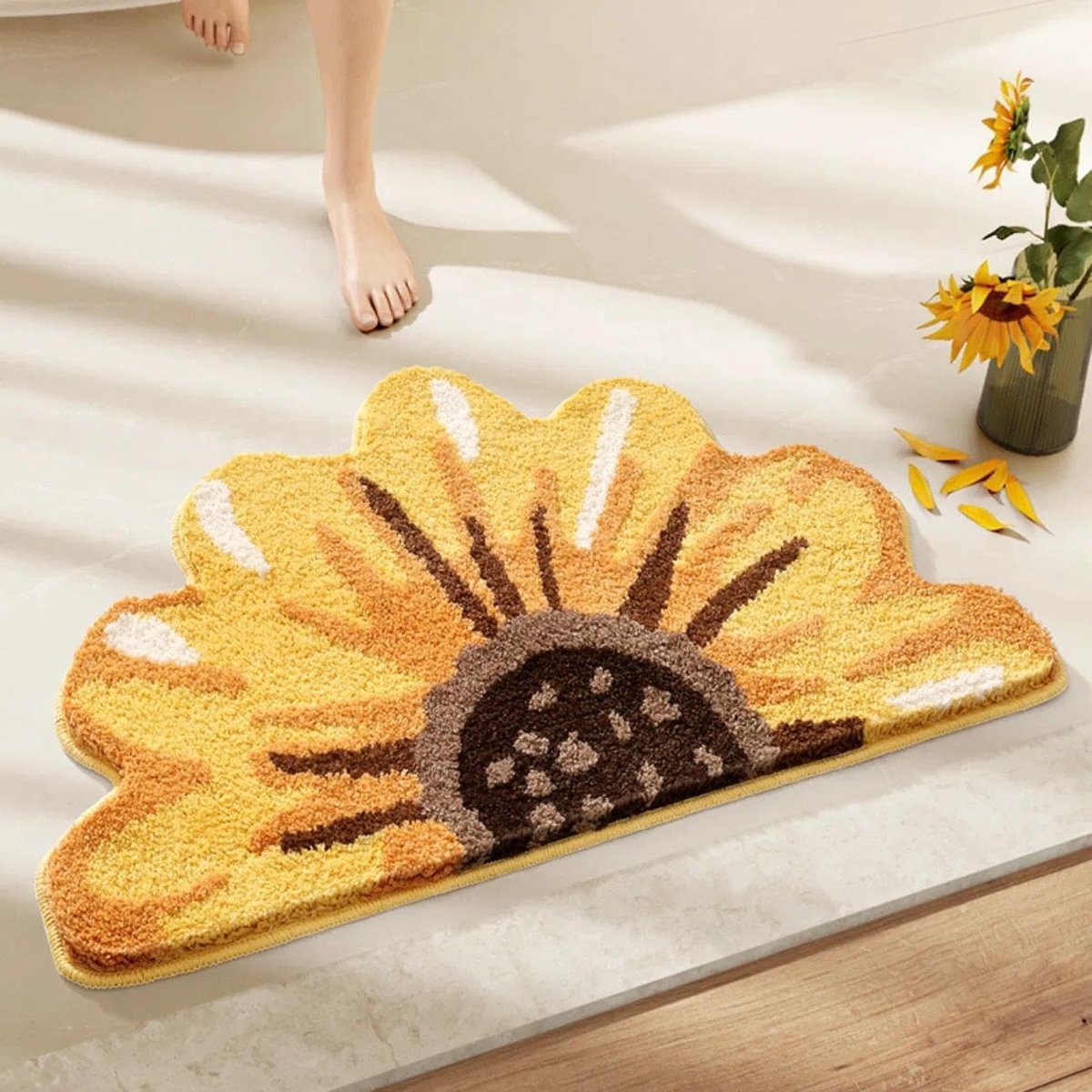 Absorberende badkamermat - 50 x 80 cm - antislipmat - machinewasbaar - zeer absorberend - vloerkleed - zonnebloempatroon