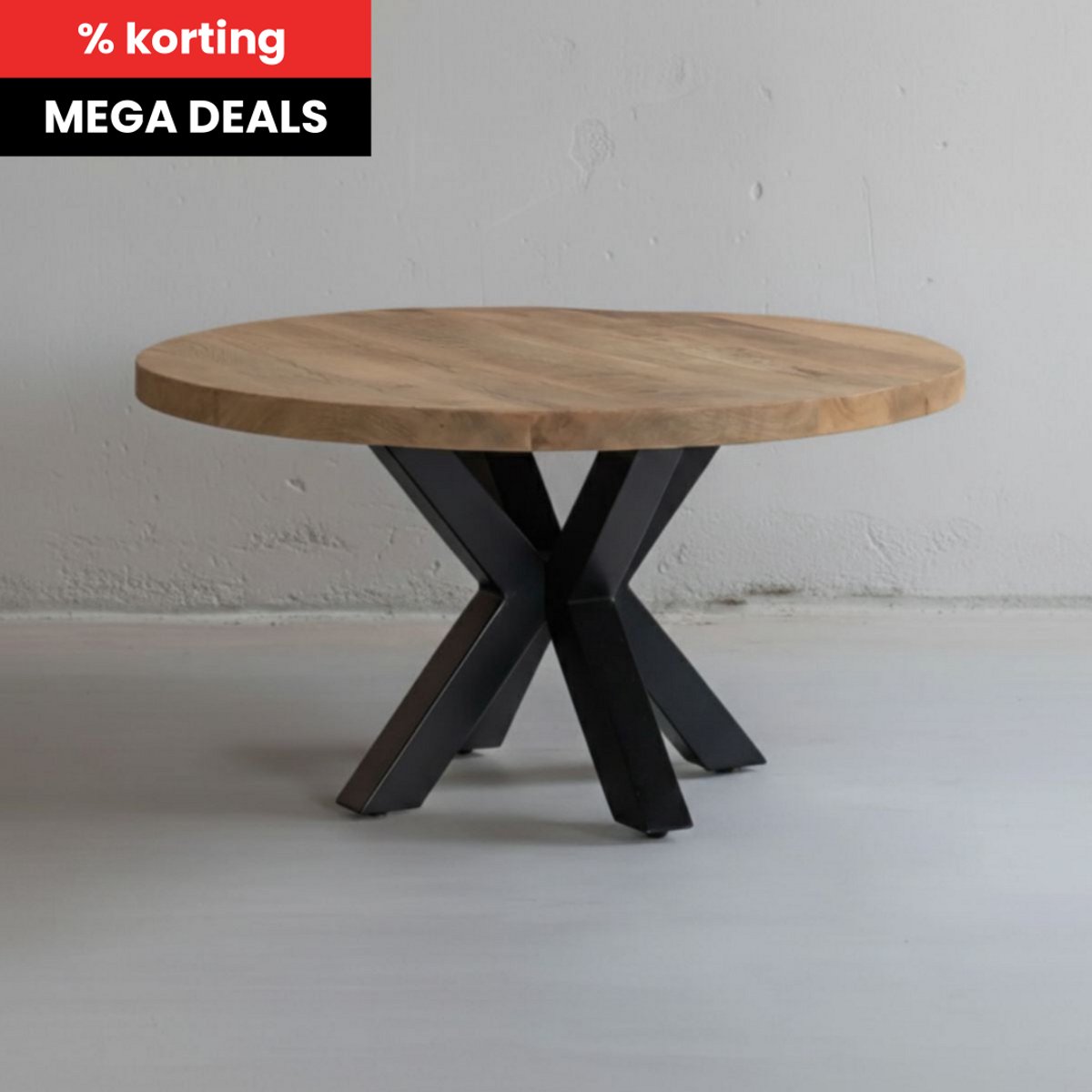 Mahom Mangohouten Salontafel Glendale 70 cm Mahom Industrieel - Kleine tafel van Mangohout & Metaal - Industriële Huiskamertafel Bruin