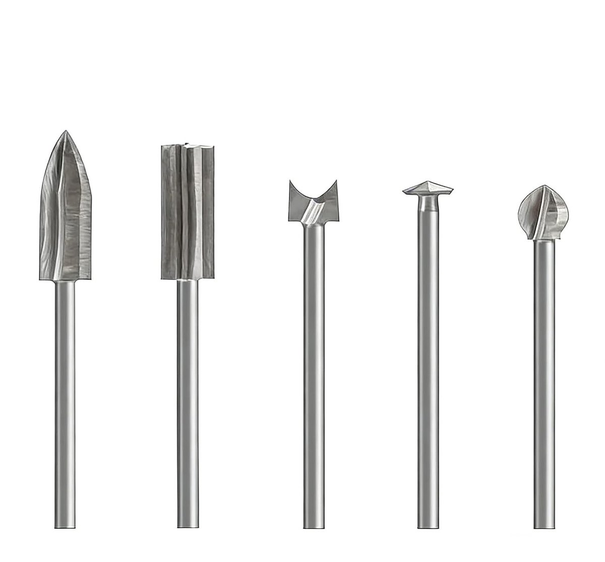 Houtfrezen Set met 1/8 Inch Schacht, 5 Verschillende Snijbits voor Houtbewerking, Geschikt voor Dremel Rotatietools, Accessoires voor Rotatiefrees en Graveertools