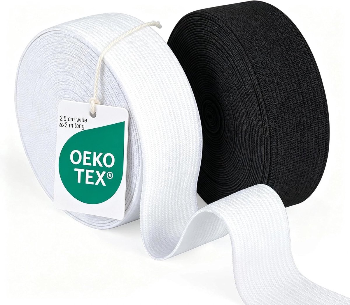 Elastische band, 25 mm breed, wit en zwart - 2 stuks, 12 meter (13 yards) elastiek voor naaien, elastisch band voor huishouden en doe-het-zelf handwerk (25 mm)