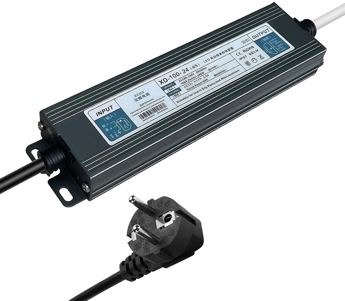 Trafo 24V 100W: Outdoor Waterdicht Transformator met Stekker, IP67 LED Driver Netvoeding 4,2A, Netvoeding Driver AC 230V naar DC 24 Volt voor LED-strips, lampen, schijnwerpers, lichtbanden