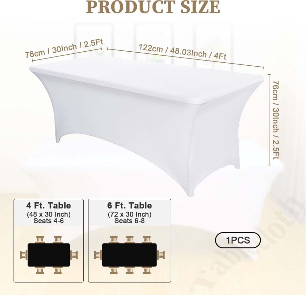 122 x 76 cm x 76 cm - wit 122 x 76 x 76 cm - 4 ft keukentafelkleed, rekbaar rechthoekig tafelkleed, strak, passend, wasbaar en kreukvrij voor bruiloft, banket, feest en vakantie evenement