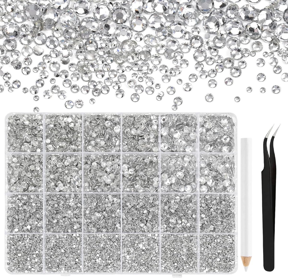 36000 stuks strass-steentjes van kunsthars, 2-6 mm, transparant, plat, rond, geschikt voor nail art, gezichtsschilderen, kostuums en andere doe-het-zelfcreaties (met pincet)
