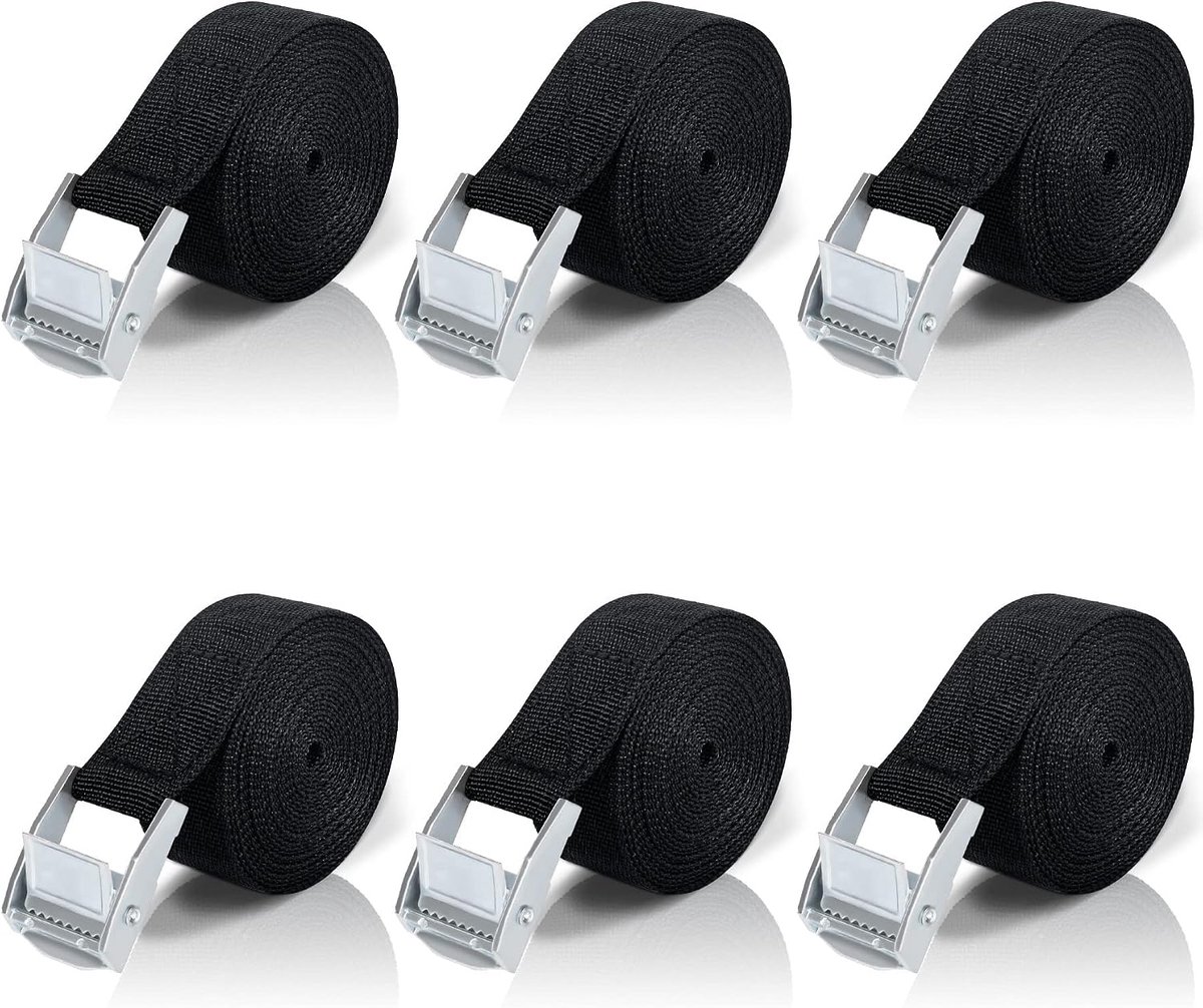 Spanbanden Kort met Ratel 2m, 6 Stuks Fietsendrager, Zwart, Kleine Sjorbanden met Klemsluiting, Auto, Fiets, Steekwagen, Motorfiets, Bagage, Camping