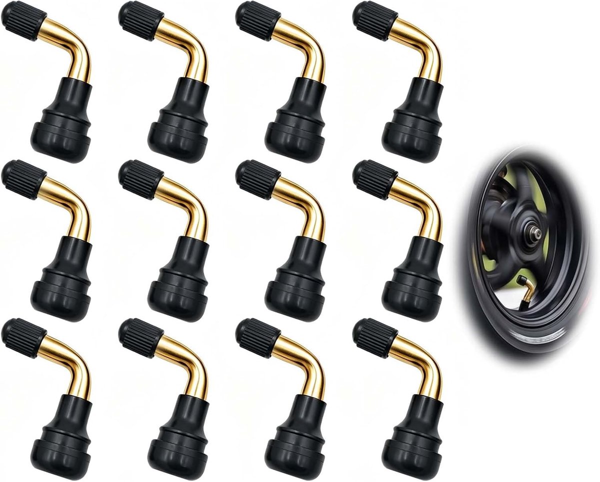 12Pcs PVR70 Tubeless Ventiel, Snap-in Bandventielen voor Motorfietsen, Auto’s, Fietsen en Scooters, Duurzame Messing Ventielen, Stabiele Luchtdrukcontrole, Tubeless Ventiel 90 Graden