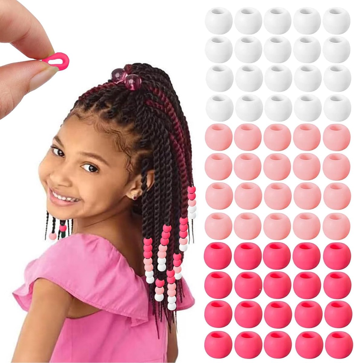 60 stuks siliconen haarparels vlechten, zachte kleurrijke ponykralen los voor kinderen meisjes vrouwen haaraccessoires voor vlechten (roze rozenrood wit)