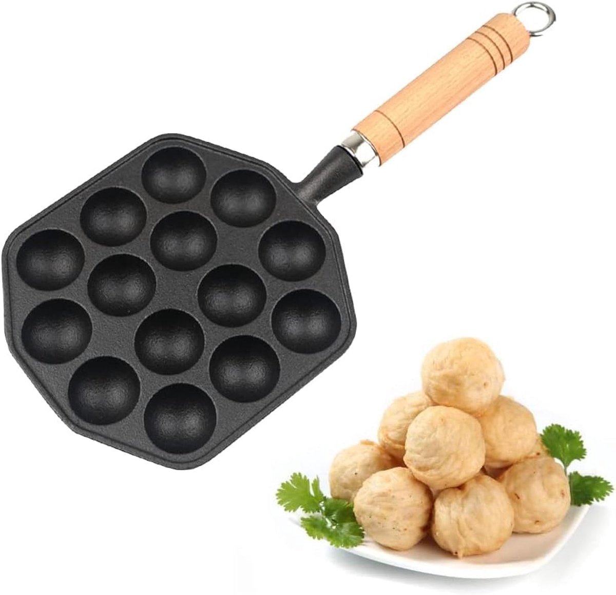 14 Gaten Takoyaki Pan Anti-aanbak Gietijzeren Octopus Vlees Ballen Mould Maker Takoyaki Grill Pan met Afneembare Handgreep voor Thuis Pannenkoek Bakken