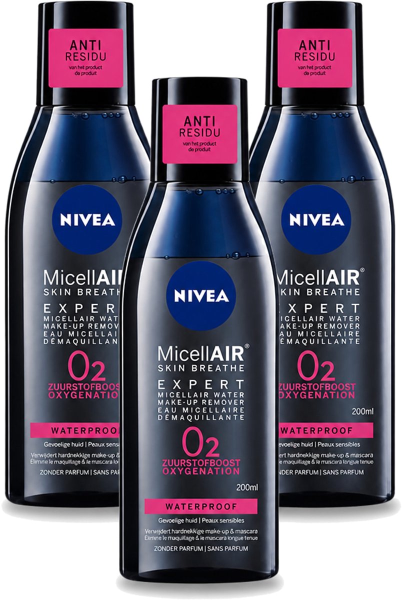 3 x Nivea - Expert Make-up Remover - Micellair Water - Gezichtsreinigingsmiddel - 200 ml - Bulkverpakking - 3 stuks
