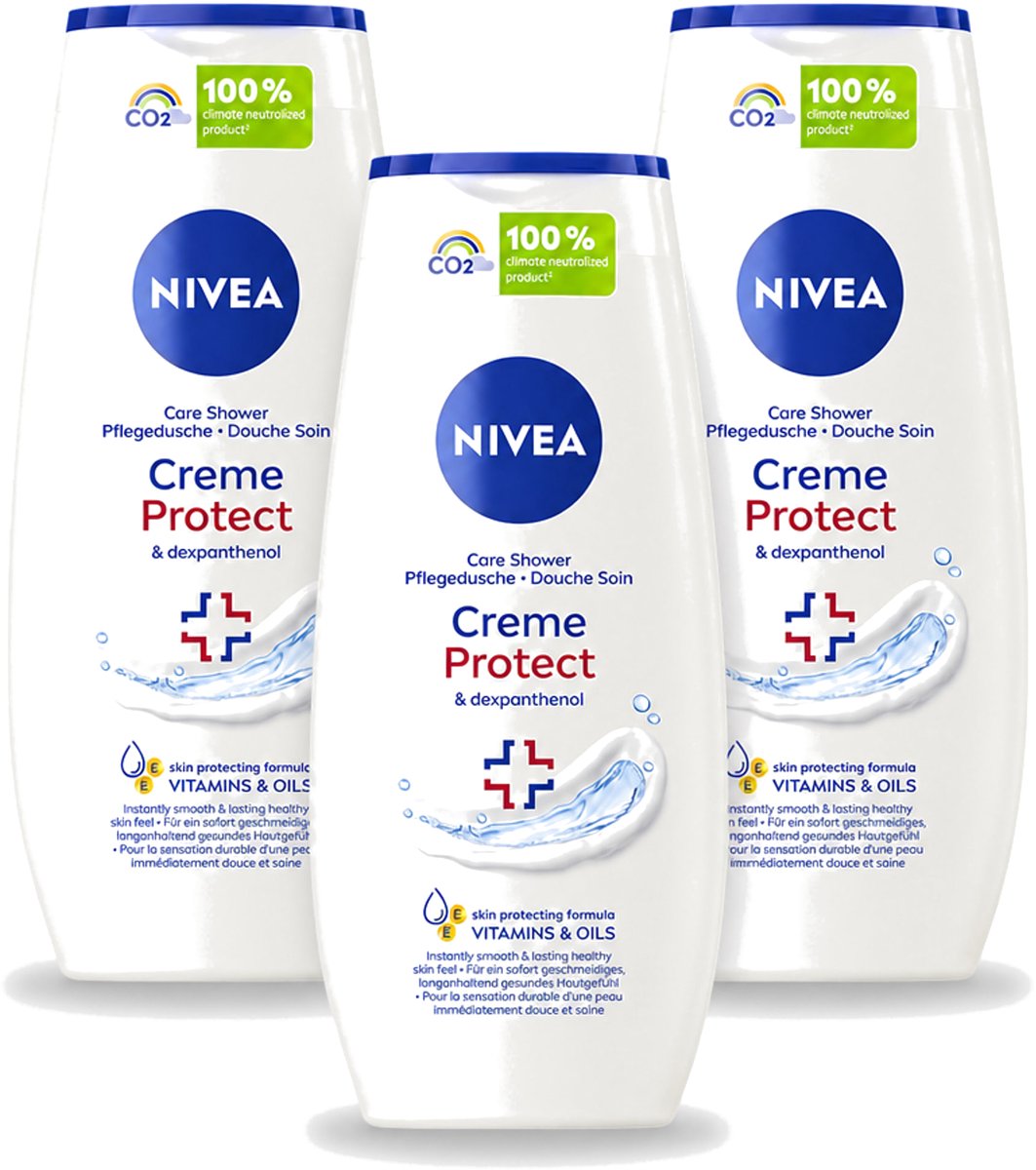 3 x Nivea - Douchegel - Crème Protect & Dexpantenol - Unieke Nivea Crème Geur - 250 ml - Voordeelverpakking - 3 stuks