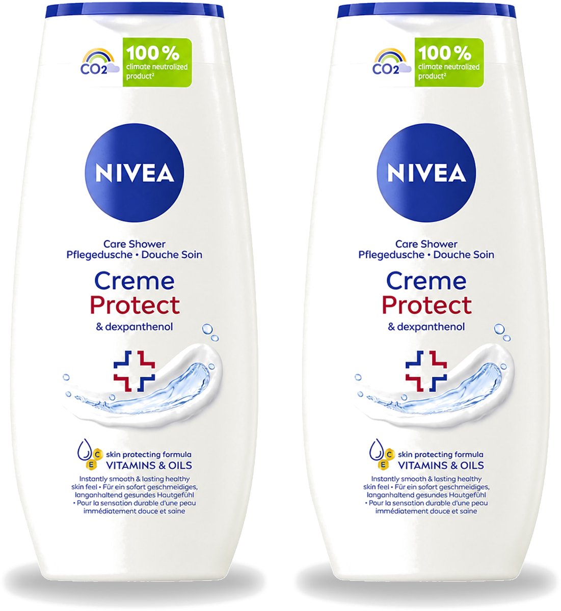 2 x Nivea - Douchegel - Crème Protect & Dexpantenol - Unieke Nivea Crème Geur - 250 ml - Voordeelverpakking - 2 stuks
