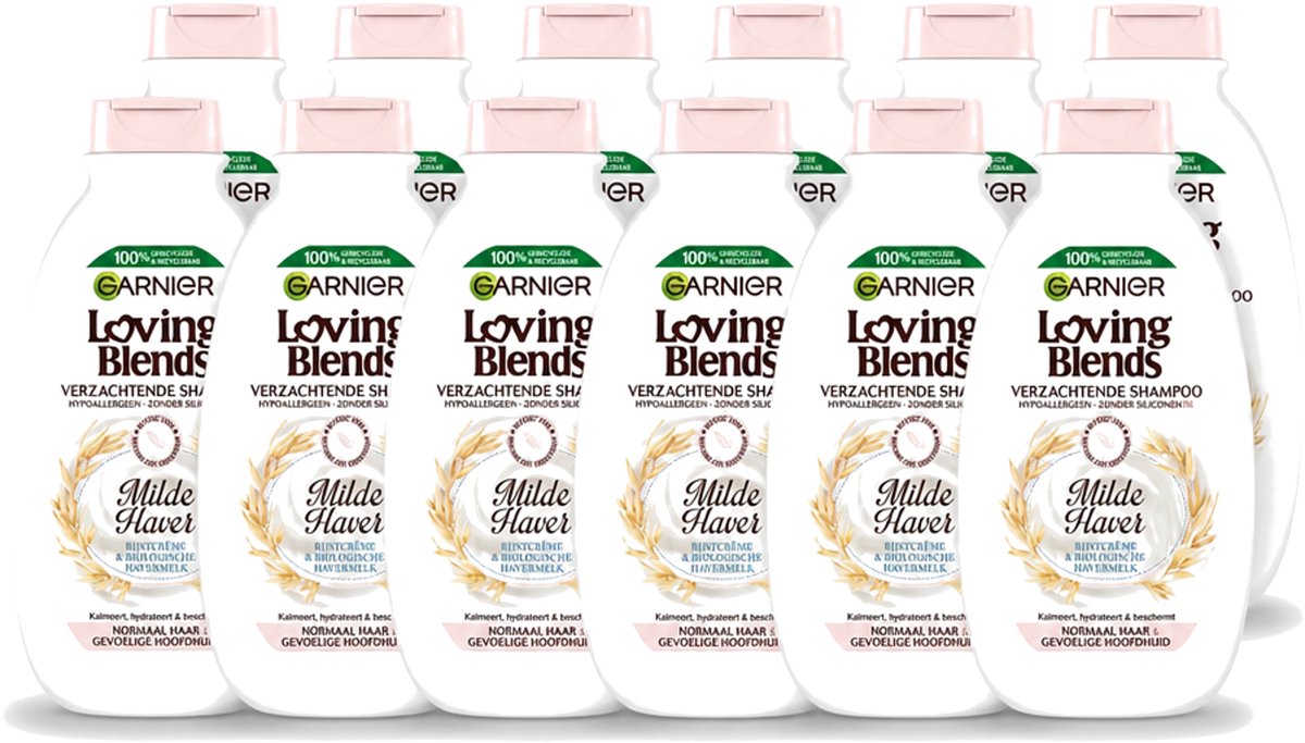 12 x Garnier - Loving Blends - Shampoo - Milde Haver - Normaal Haar & Gevoelige Hoofdhuid - 300 ml - Voordeelverpakking - 12 stuks