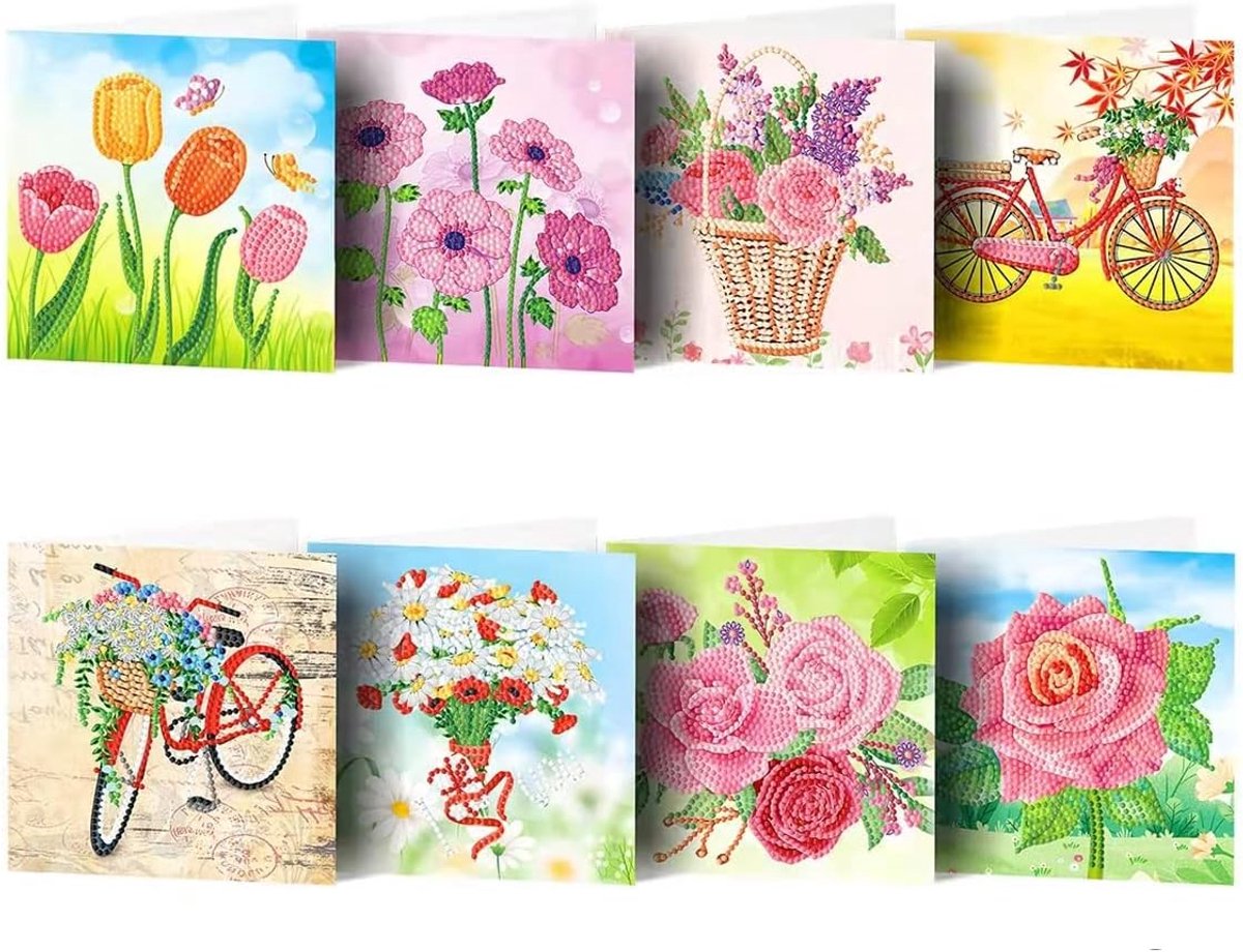 Wenskaarten, fiets en bloem bedankkaarten cadeau voor Moederdag, kinderdag, Kerstmis, verjaardag