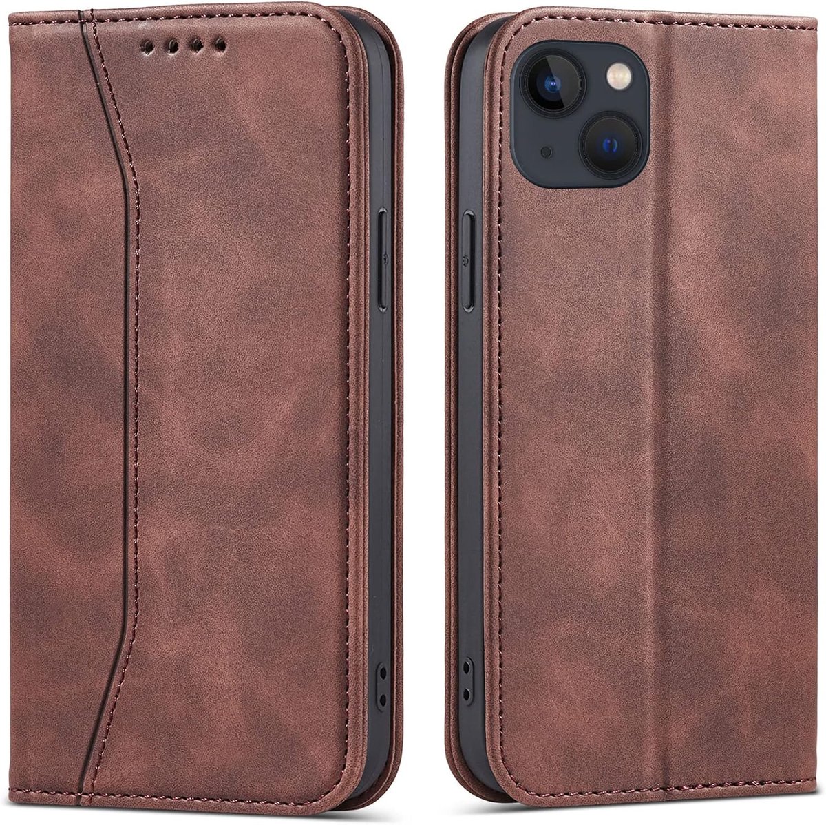 Hoesje voor iPhone 14, Premium PU Lederen Flip Magnetische Portefeuille Wallet Telefoon Case met Kaart Houder en Standaard Kenmerken Beschermhoesje Telefoonhoesje voor iPhone 14 (Bruin)
