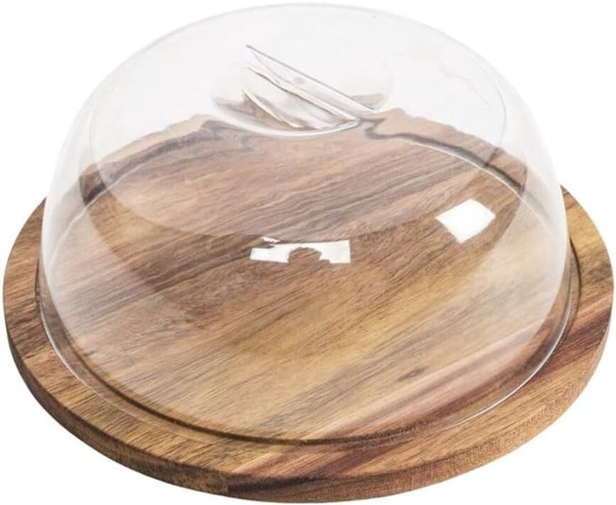 Kaasstolp van hout met deksel van acaciaglas, 19 x 19 cm