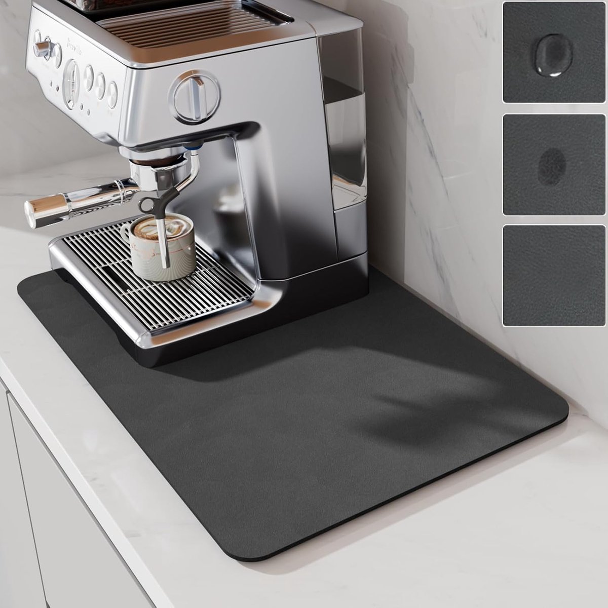 Koffiemat, koffiezetapparaat mat voor werkbladen, absorberende droogmat voor aanrecht, onder koffiezetapparaat, koffiezetapparaat, koffiezetapparaat (Grijs, 50x30cm)