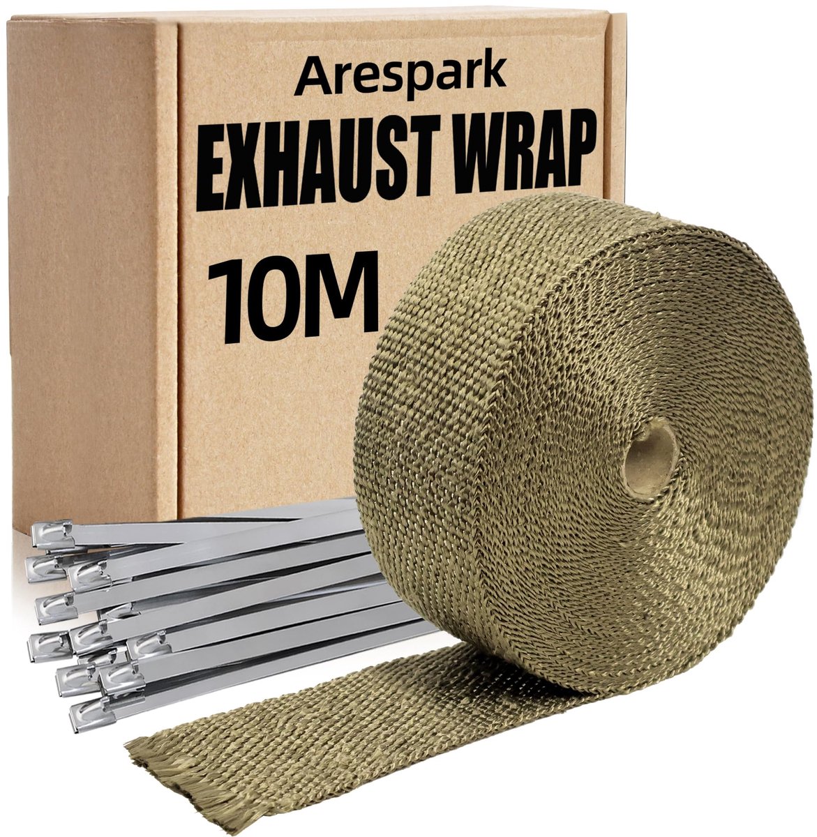 thermische isolatietape 10 m - basaltvezels - met roestvrijstalen klemmen - ideaal voor uitlaatspruitstukken - ShopVlot