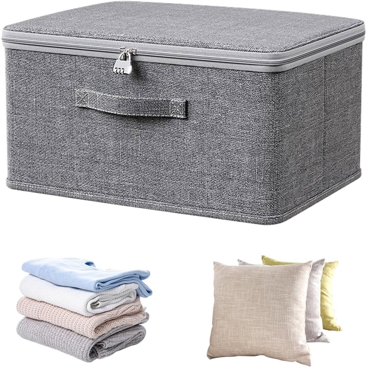 Veilige Opbergdoos met Combinatieslot, Vouwbare Opbergbox voor Kleding en Speelgoed, Grijs, 30 x 20 x 14 cm