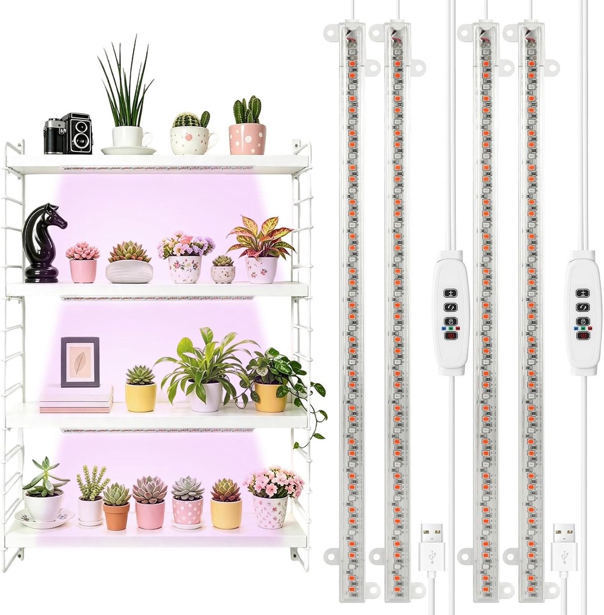 LED Planten Groeilampen Set van 2, Met 2 Groeikoppen en Volledig Spectrum voor Optimale Groei