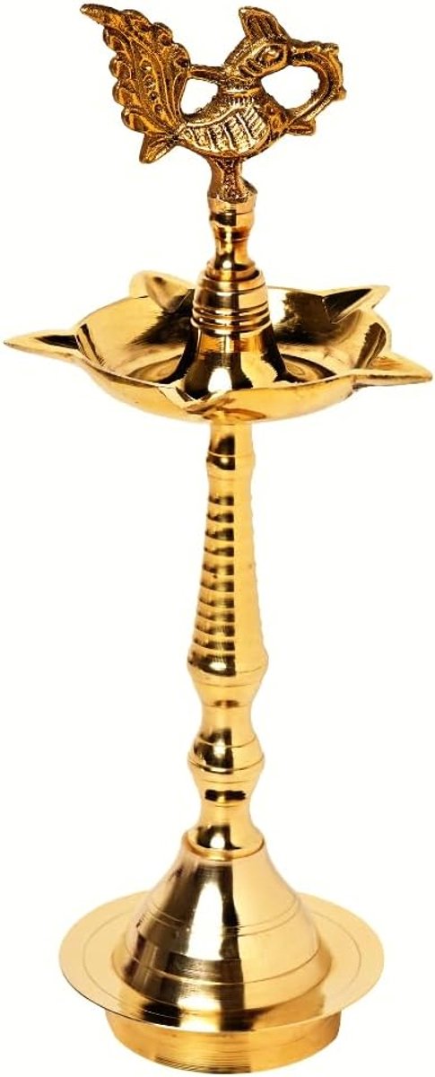Impex Messing-Pauwen-Diya met 5 pitten – Traditionele Indiase olielamp voor Puja, festivals en decoratie