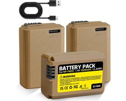 3 stuks NP-FW50 accu 1600 mAh USB type C oplaadaansluiting, compatibel met Sony ZV-E10, NEX 3/5/7&SLT-A-serie, Sony A7, A7SII, A7R, A7RII, A3000, A6000, A6500, A6300, A6400, A55, A55, A55 100, RX