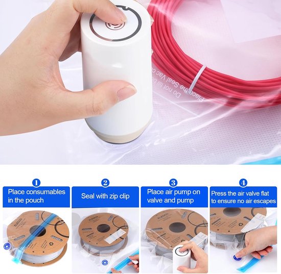 12 stuks 3D-printer filament vacuümzakken, vacuümzak filamentbox 30×34cm zakfilament opslag vacuüm opslag afdichting met droogmiddel en sluitklemmen — afbeelding 3