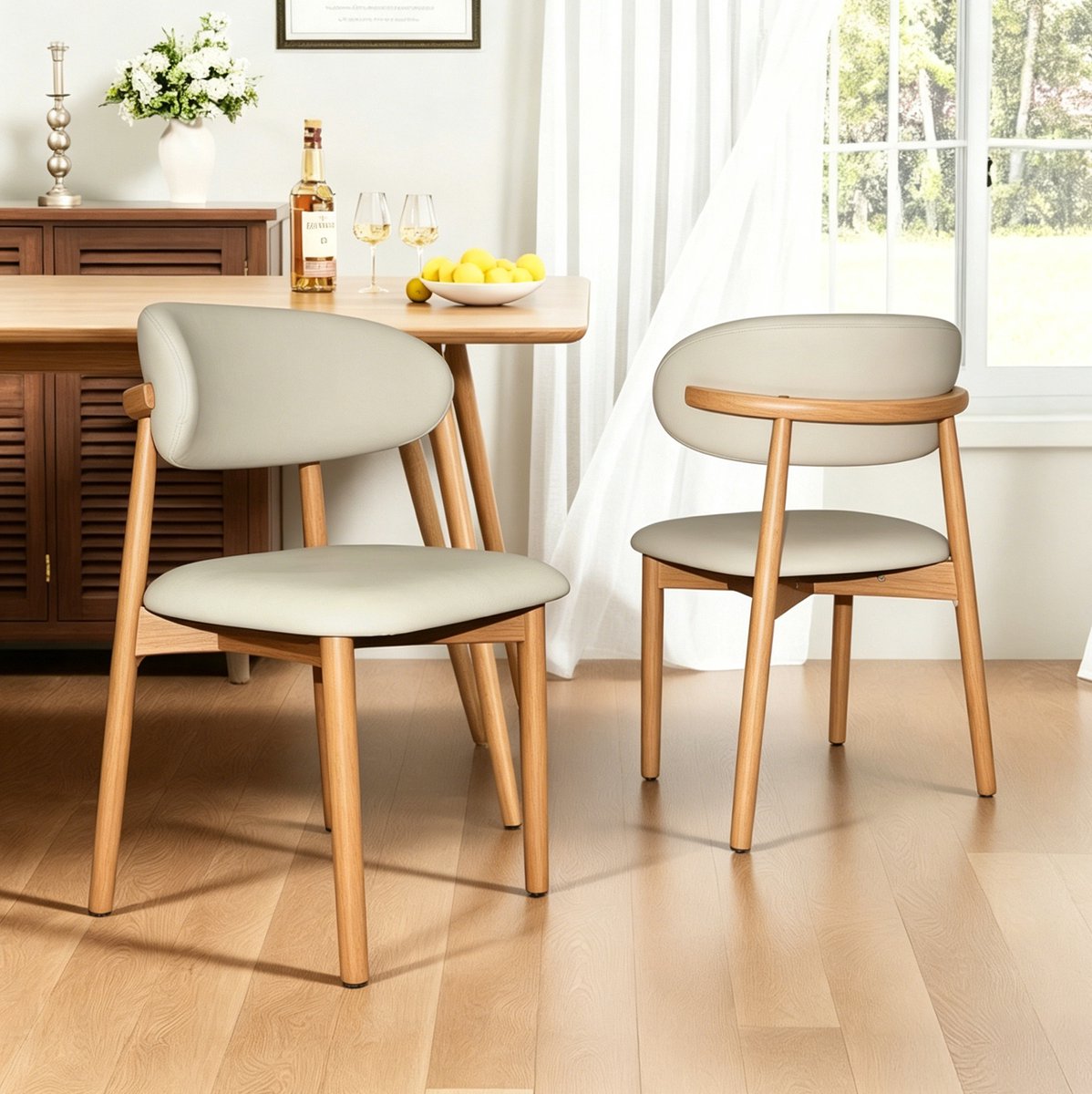 MODENUIT Eetkamerstoel 77 x 41 cm - Set Van 2 Met Gestoffeerde Zitting - Voor Eetkamer - Hout Eikenkleur