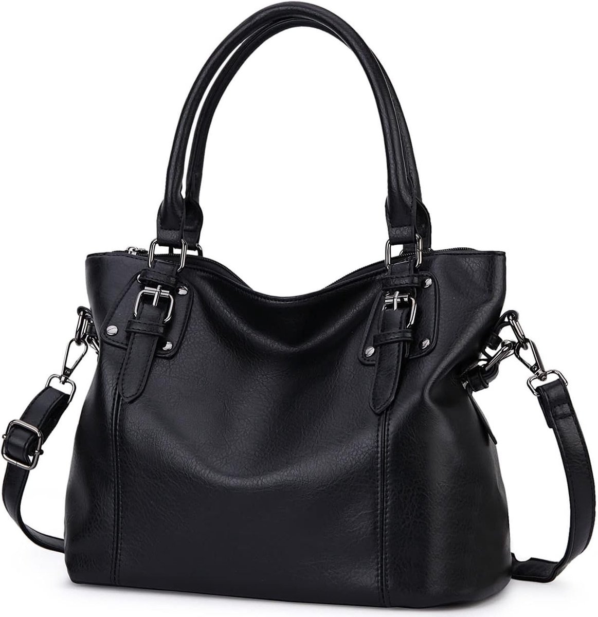 Hobo tas dames - Zwart - 35,8 x 14 x 26,4 cm - Kunstleren Schoudertas met Ruim Vak - Voor Dagelijks Gebruik