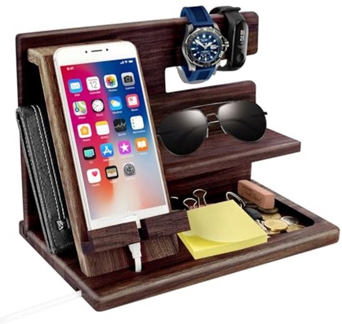 Houten Dockingstation Organizer voor Mannen – Perfect Cadeau voor Iedere Gelegenheid