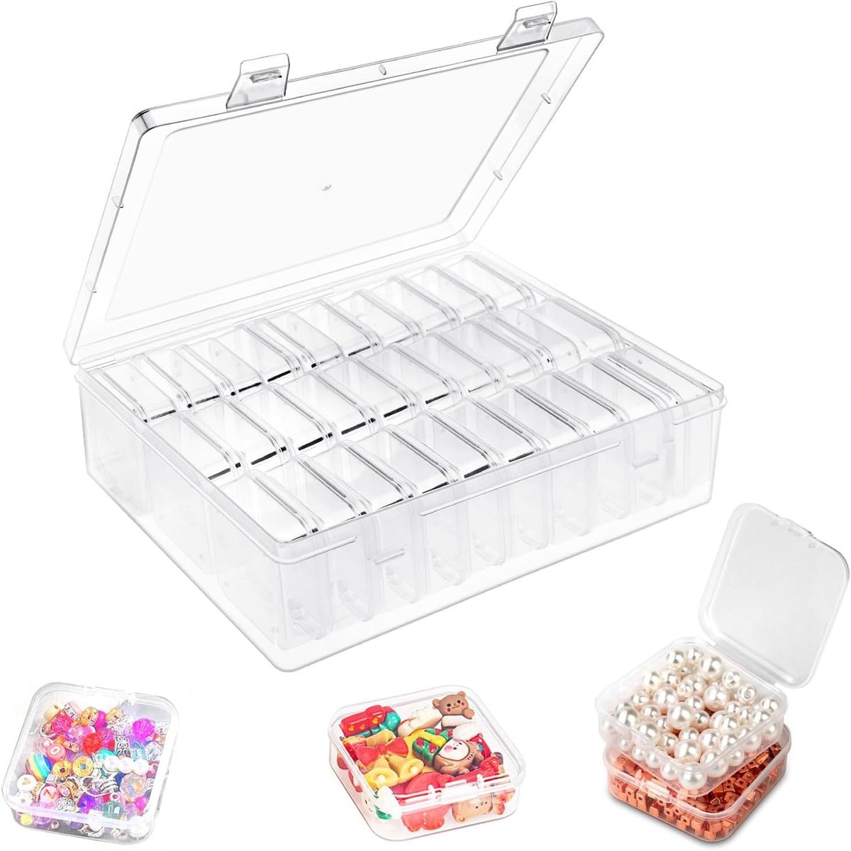 Opbergdoos, 30 stuks ambachtelijke opbergdoos kleine plastic kralenorganizer 5 x 5 x 2 cm opbergcontainers knutseldoos organizer voor sieraden kralen doe-het-zelf kunst speelgoed en